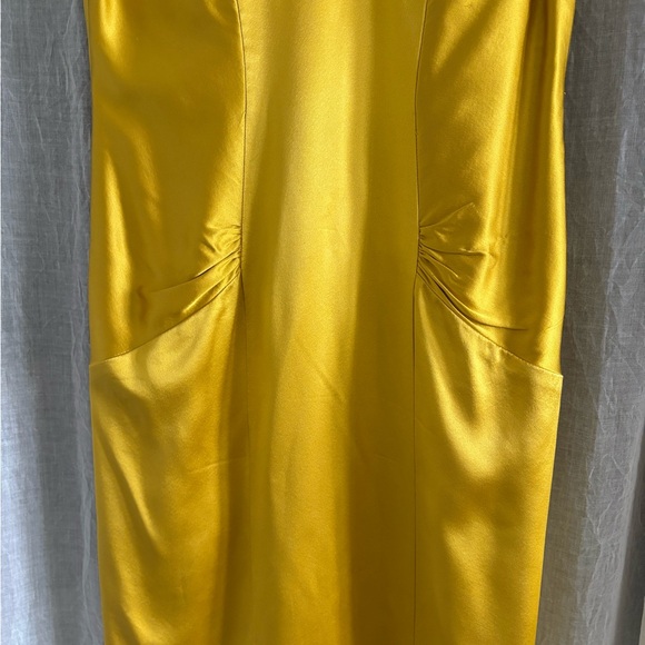 Nicole Miller 100% Silk Vibrant Yellow Midi Cocktail Dress Size 6 - Picture 3 of 12